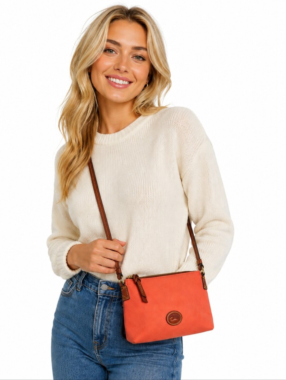 Dooney & Bourke Nylon with Leather Pouchette Crossbody Bag – Peach NEW - Picture 4 of 15